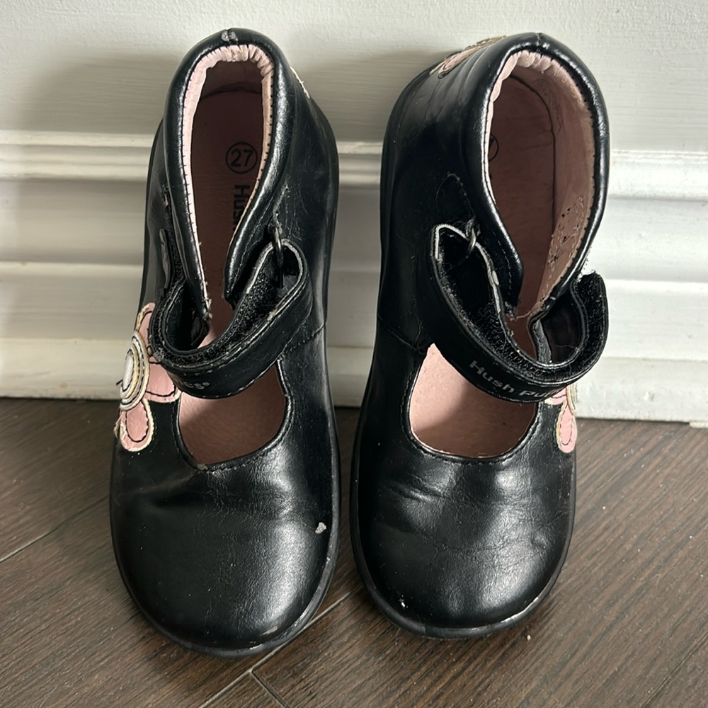 Black and pink hush puppies shoes